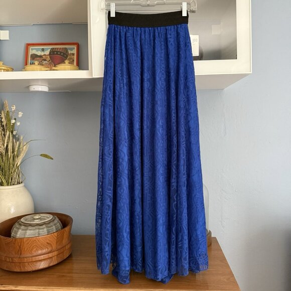 LuLaRoe Lucy Blue Lace Lined A-Line Maxi Skirt XXS Boho Flowy Whimsy - Picture 1 of 5